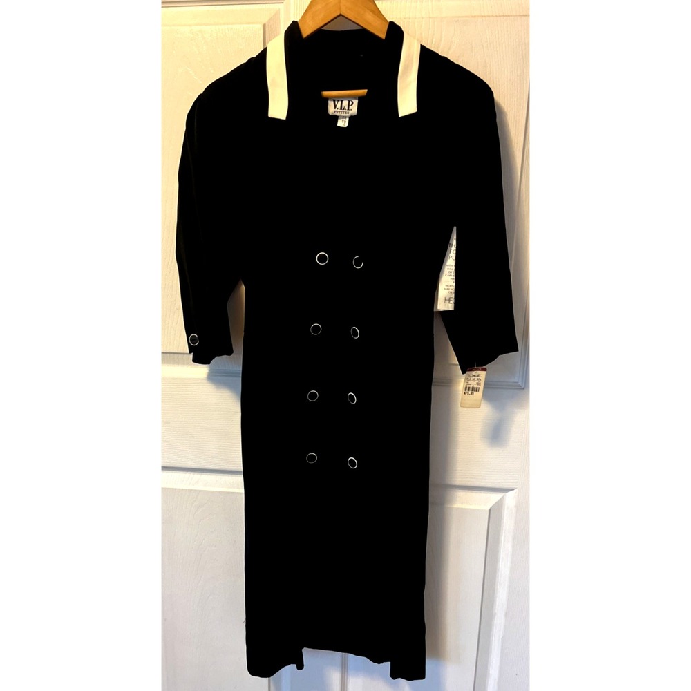 Vintage 90s VLP Petites Midi Dress Double Breasted Womens 6P Black White